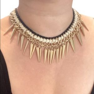 Fashion necklace - gold coloured, black and cream with spikes. Chocked style